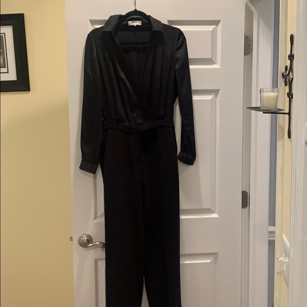 Reiss black low cut bodysuit semi-wide leg